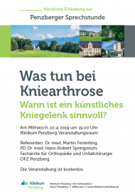 Kniearthrose, Arthrose, Festerling Springorum OFZ, Penzberger Sprechstunde, künstliches Kniegelenk